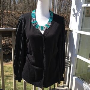 NWT Adrianna Papell size M black knit sweater with chiffon accordion sleeves